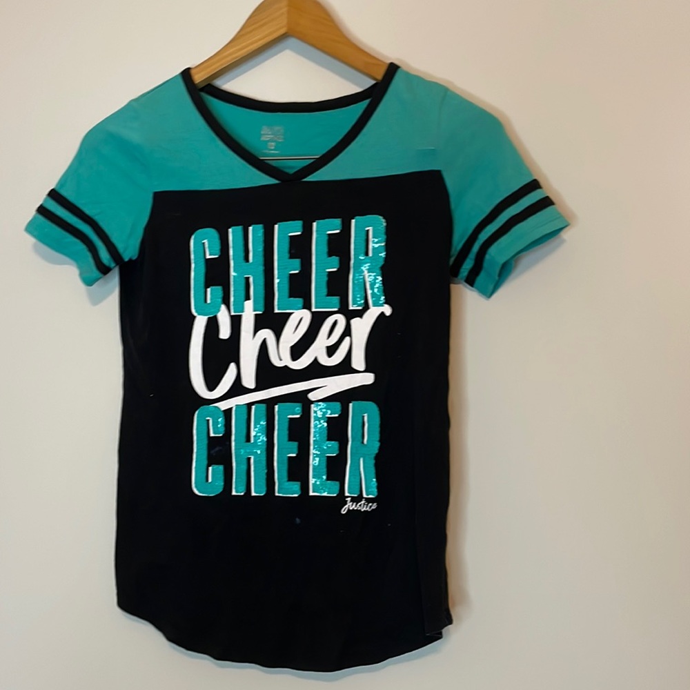 Justice Cheer shirt Size 12 Teal color